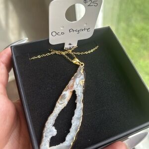 Elegant Gold and White Oco Agate Necklace bohemian crystal cottagecore fairycore